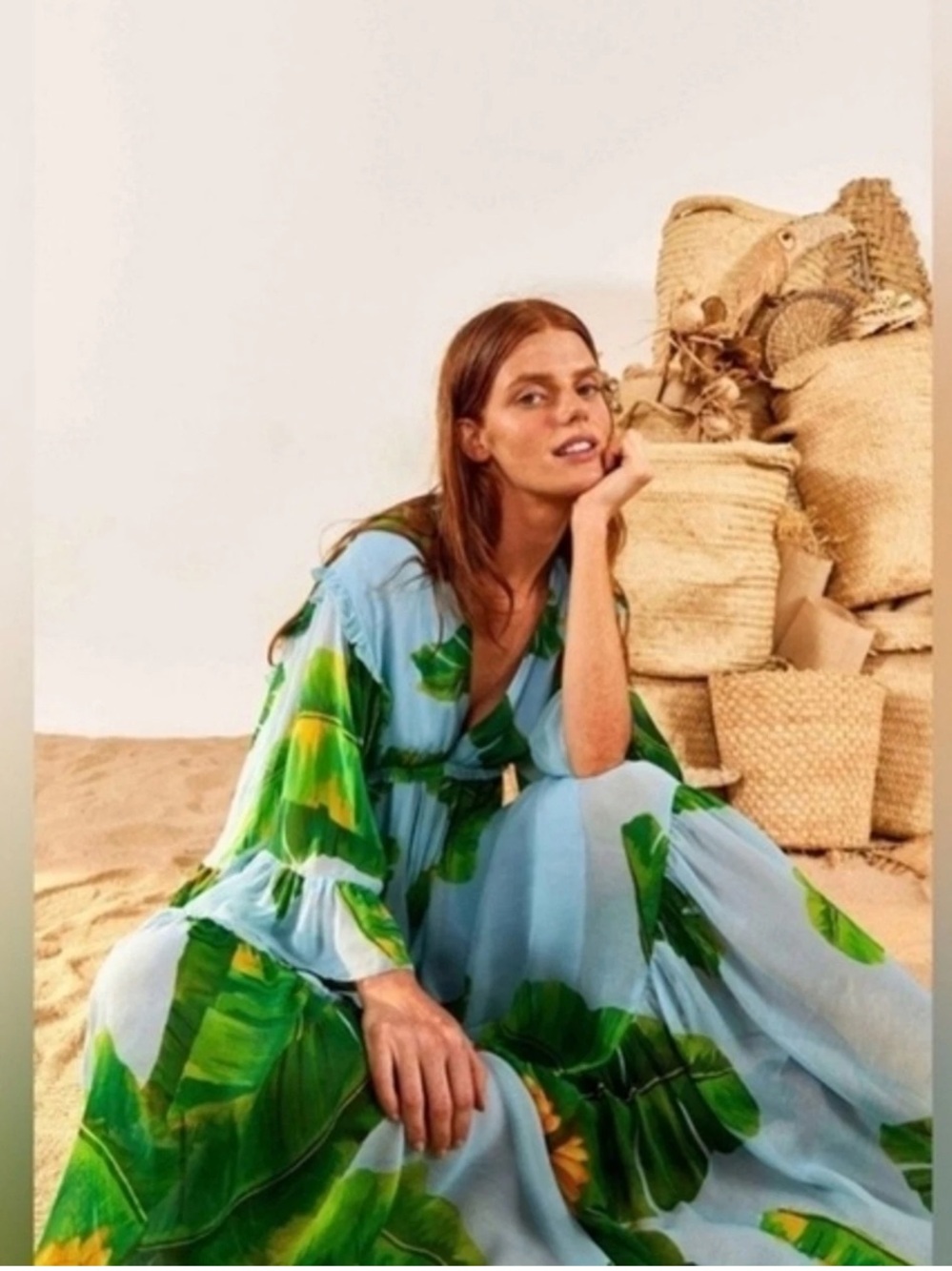 🍌🌿 FARM Rio size XL Fresh Bananas Butterfly Sleeve Maxi Dress 🌿🍌 - Picture 4 of 16